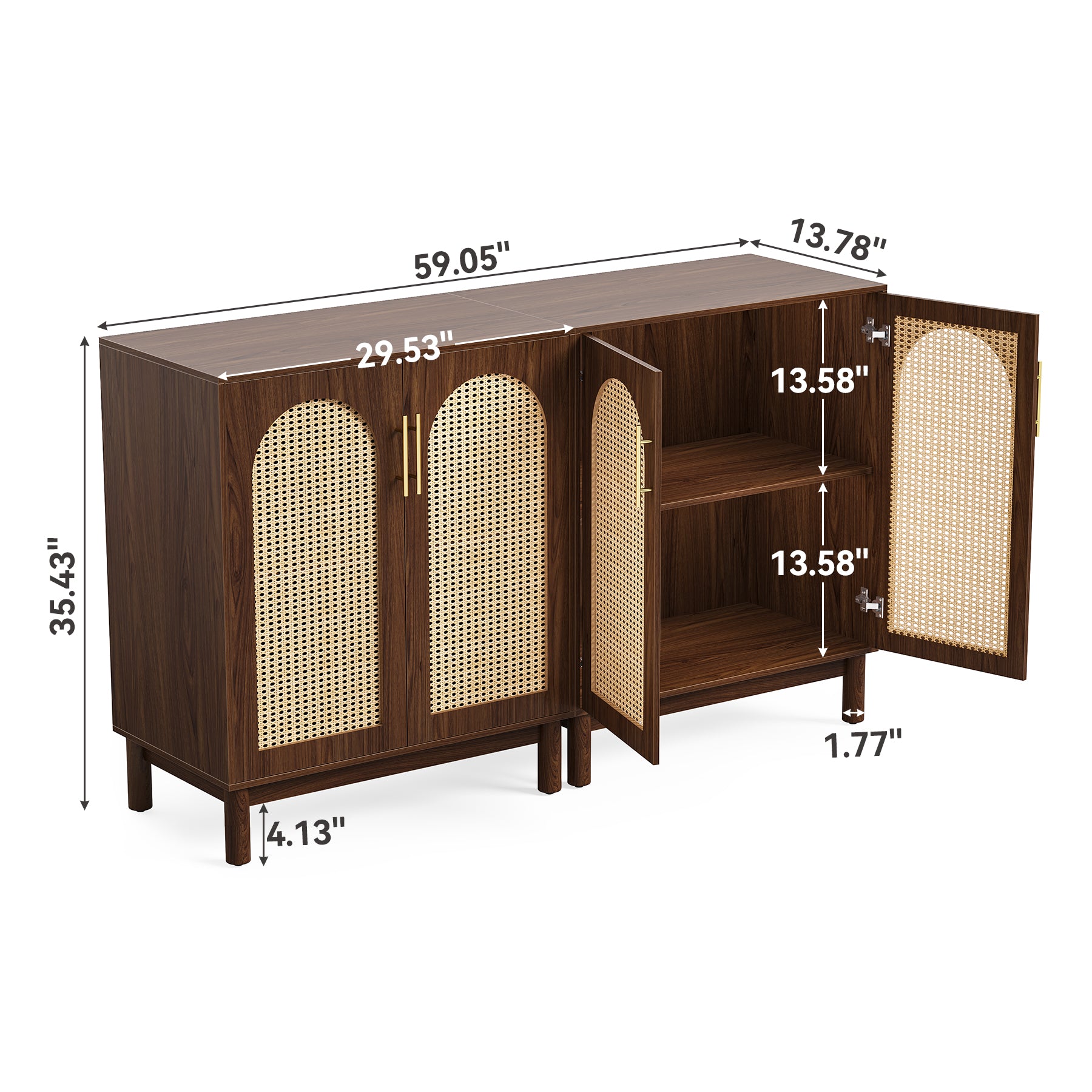 59" Sideboard Buffet Cabinet with Handmade Rattan Doors